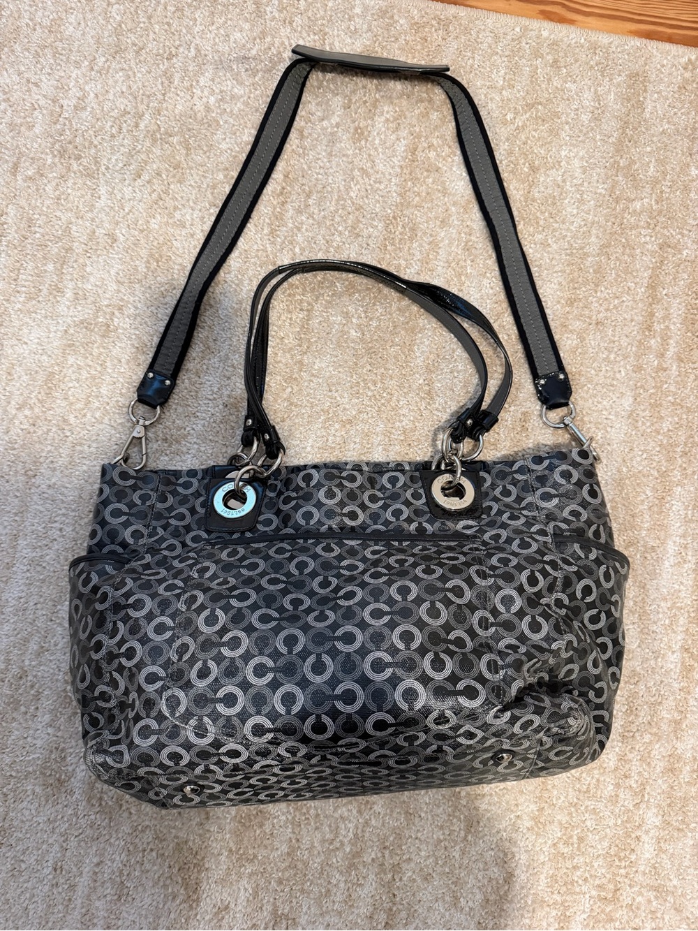Coach Gray & Black Patterned Diaper/Shoulder Bag with removable straps